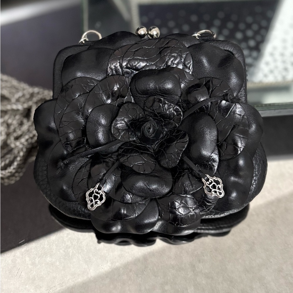 Elegant Black Floral Leather Bag